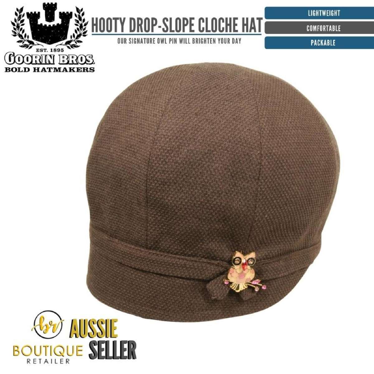 GOORIN BROTHERS Ladies Hooty Drop-Slope Cloche Hat - Brown  display picture 1