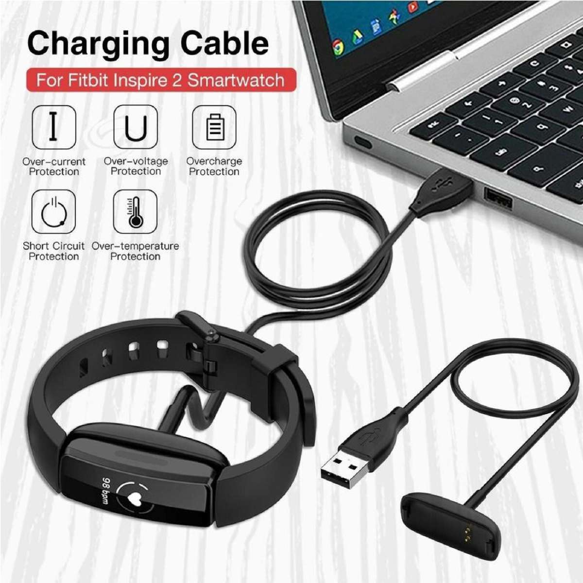 Fast USB Charging Cable For Fitbit Charge 2 - Elesyde Black Charger Cord
