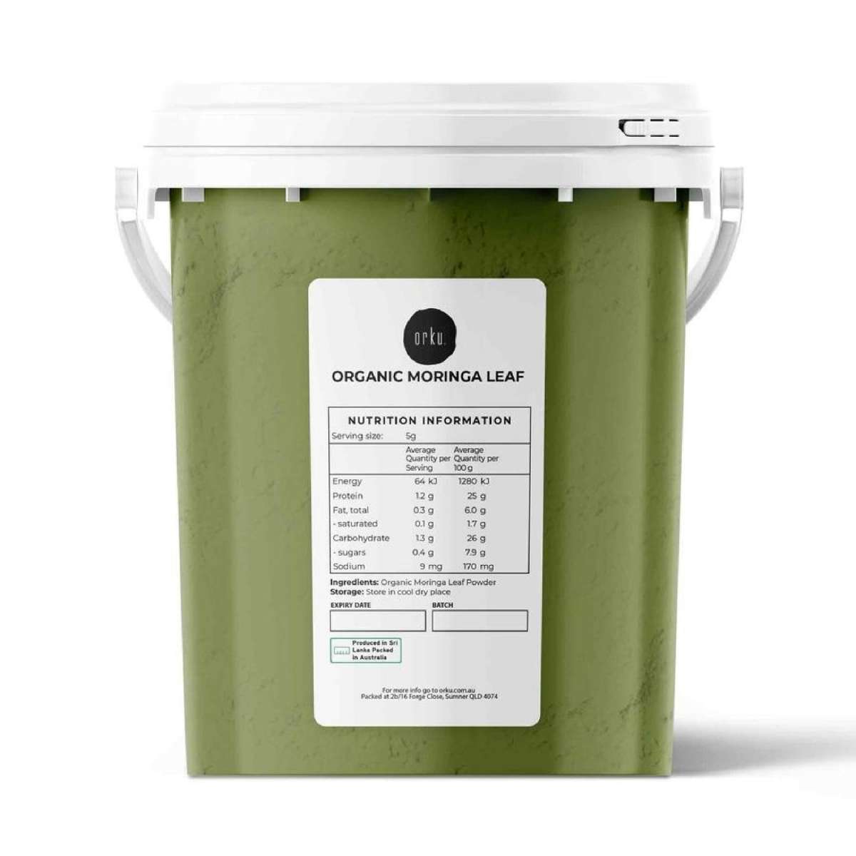 Organic Moringa Leaf Powder Tub - Food Grade Oleifera Drumstick Leaf