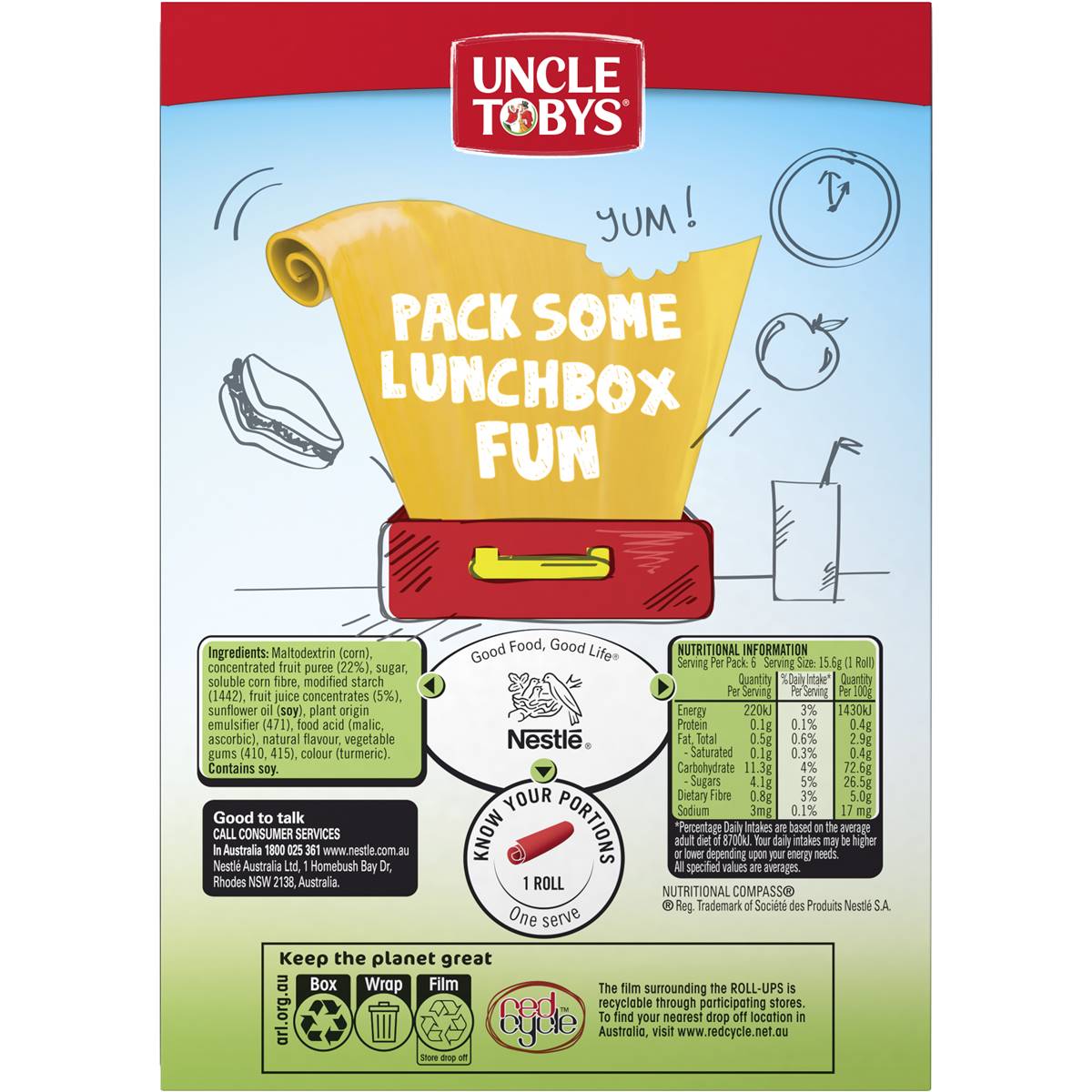 Uncle Tobys Roll Ups Lemonade Flavour 6 Pack Woolworths