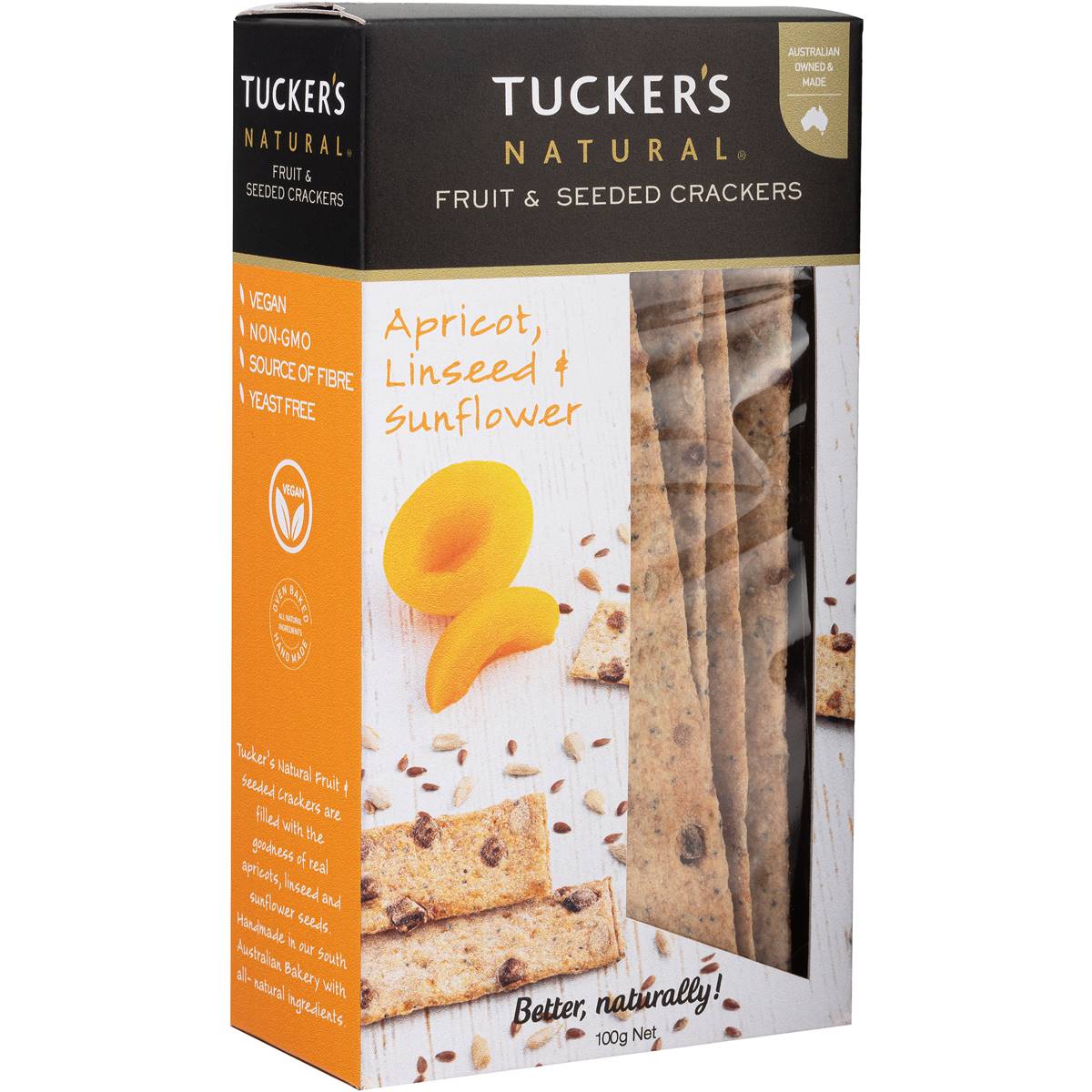 Tucker's Fruit&seeded Crackers Apricot Linseed & Sunflower Seed 100g ...