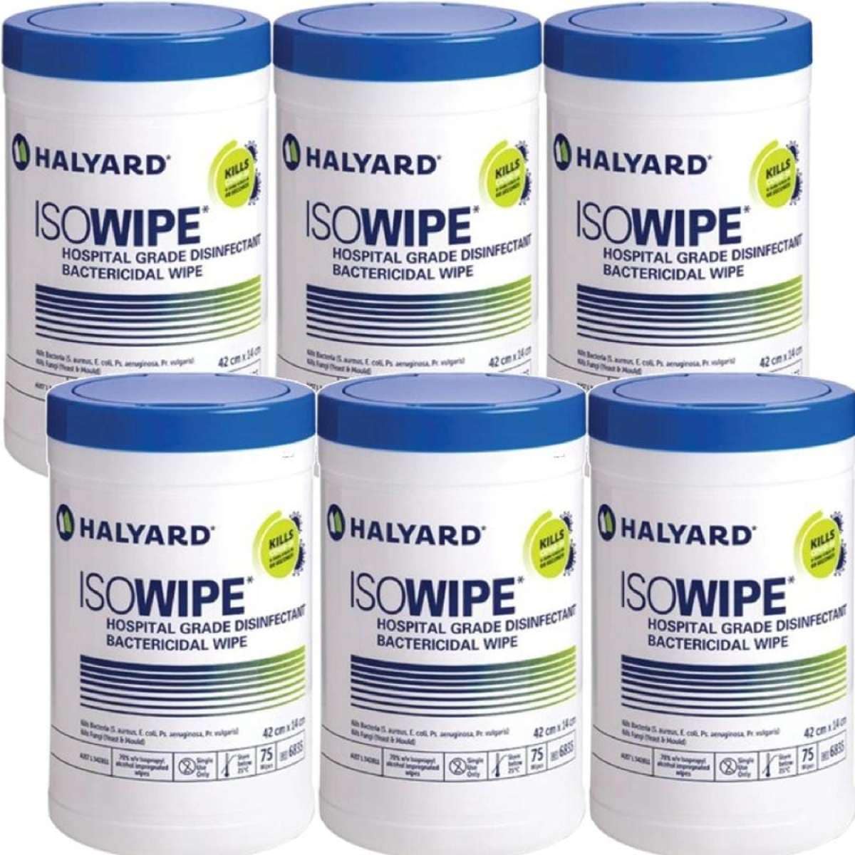 Halyard ISOWIPE Hospital Grade Disinfectant Wipes 75/Tub 6 Pack