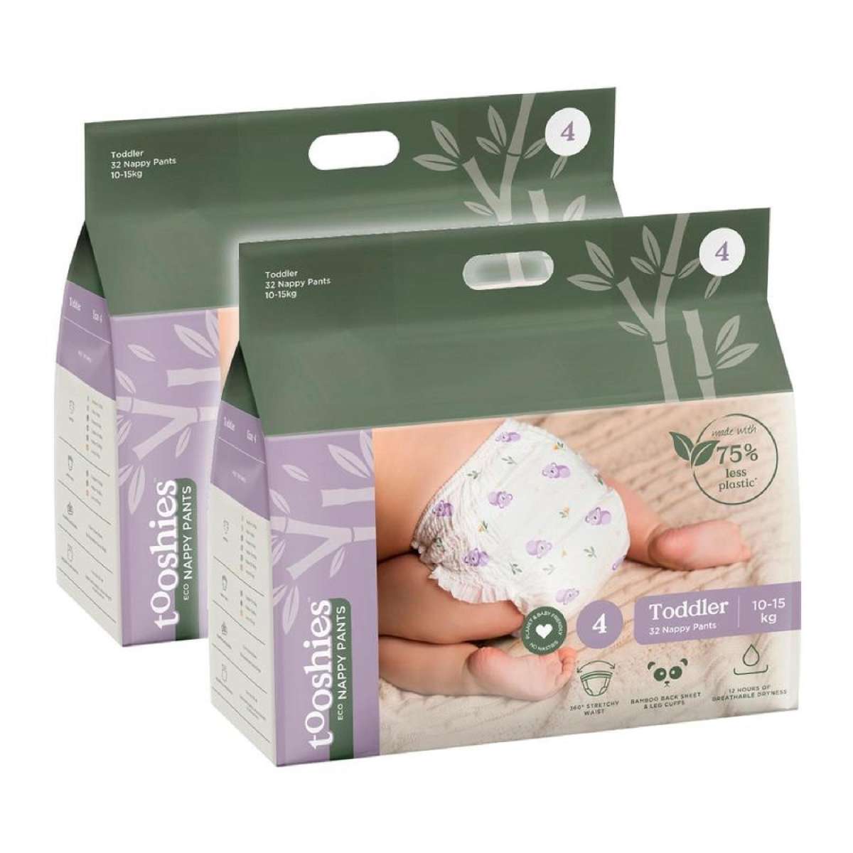 64pc Tooshies ECO Baby Toddler Breathable Bamboo Nappy Pants Size 4 10-15kg