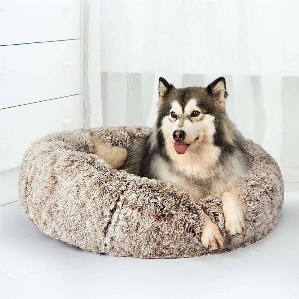 PaWz Pet Bed Donut Soft Plush - Brown, Dia. 110cm