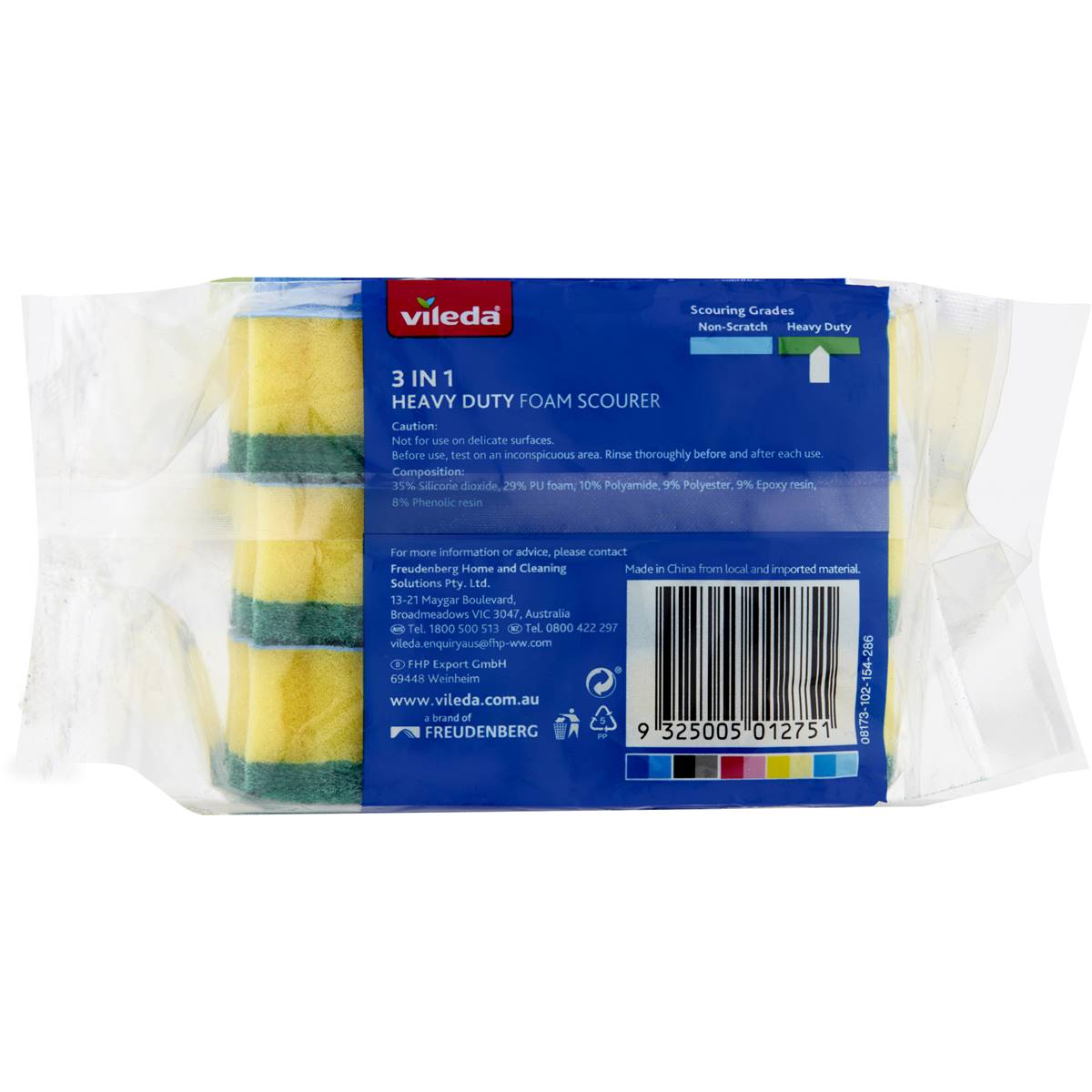 Vileda 3 In 1 Heavy Duty Sponge Scourer 3 Pack | Woolworths