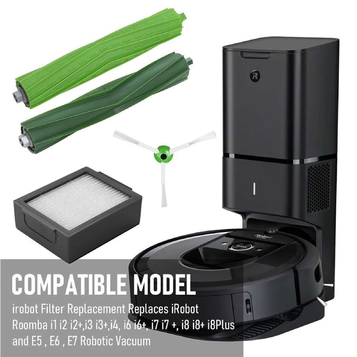 thumbnail image 2 of Roller Side Brush & Filter Dust Bag Replacement Kit For IRobot Roomba I3+ I4+ Series 2 of 5