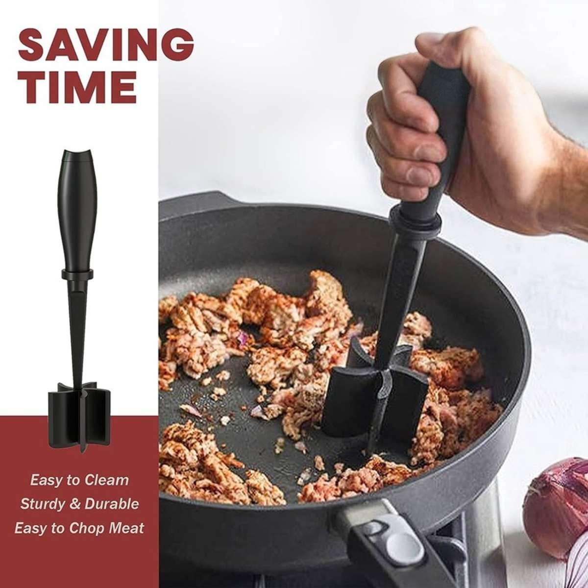 MONGSEW 5-Blade Meat Chopper & Hamburger Smasher - Heat Resistant Nylon Tool (Dual Color) - View #6