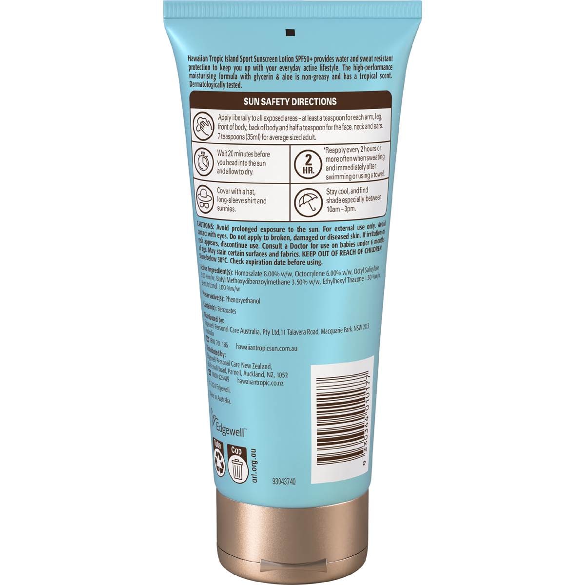 Hawaiian Tropic Island Sport Sunscreen Lotion Spf 50+ Sweat Resistant