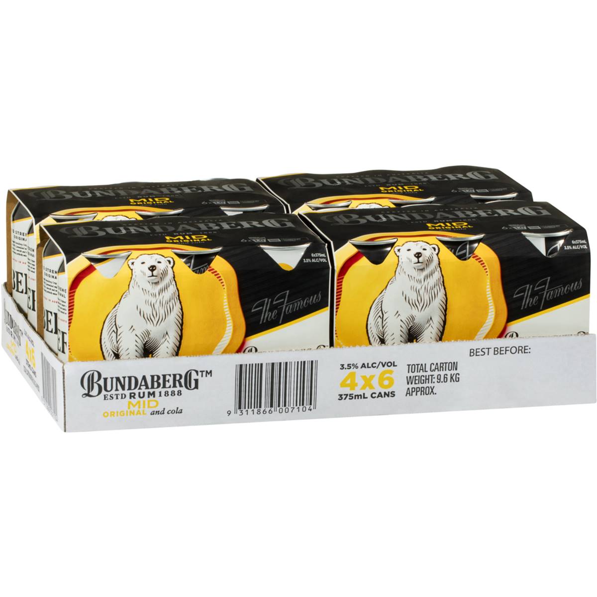 Bundaberg Mid Strength Rum & Cola Cans 24x375ml Woolworths