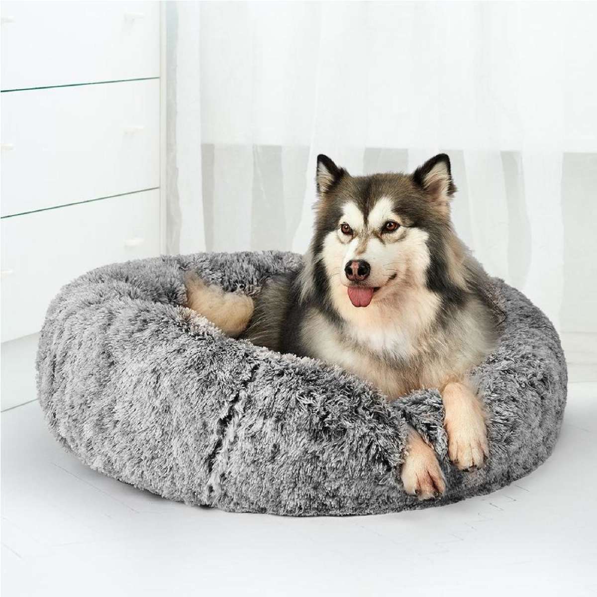 PaWz Pet Bed Donut Soft Plush - Charcoal, Dia. 110cm