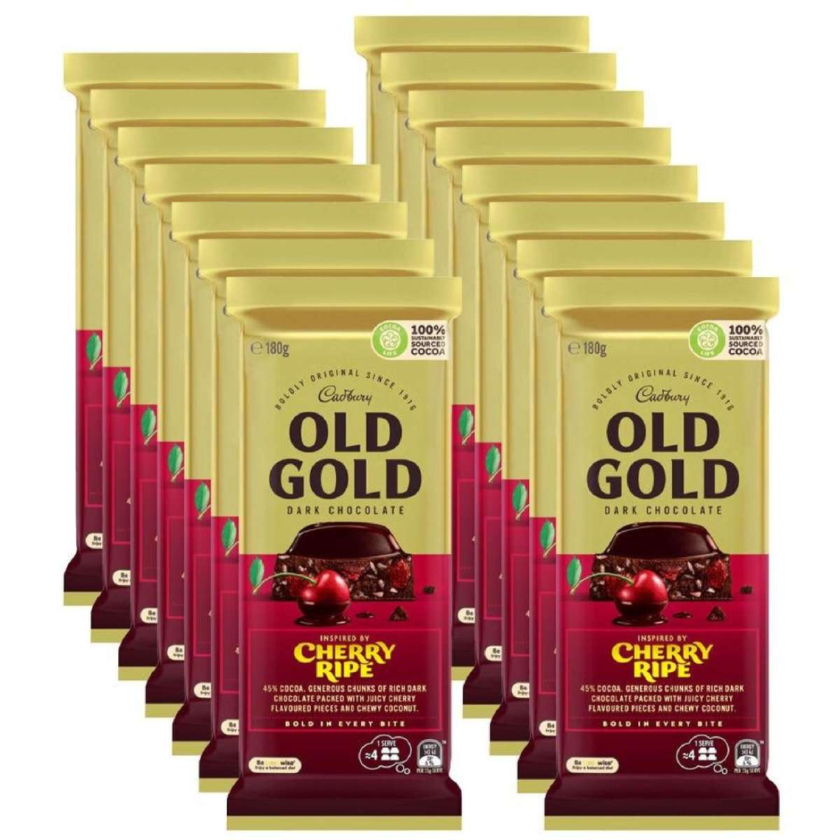 15pc Cadbury Old Gold Cherry Ripe 180g Chocolate Block