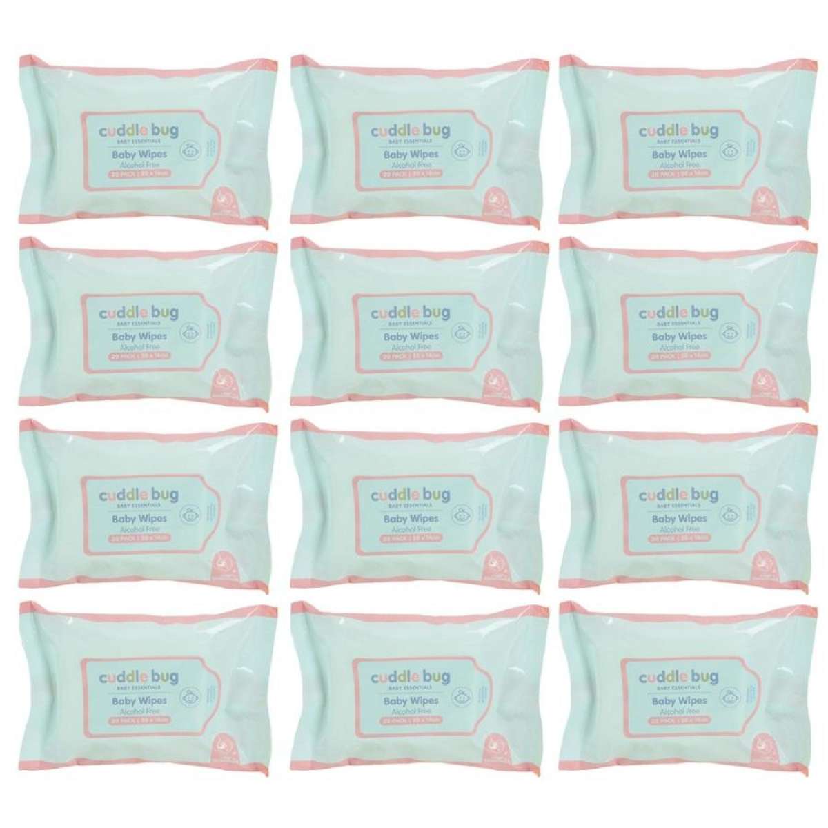 12x 20pc Cuddle Bug Comfort Cleansing Fragrance Free Baby Wipes 14cm Pink/Blue