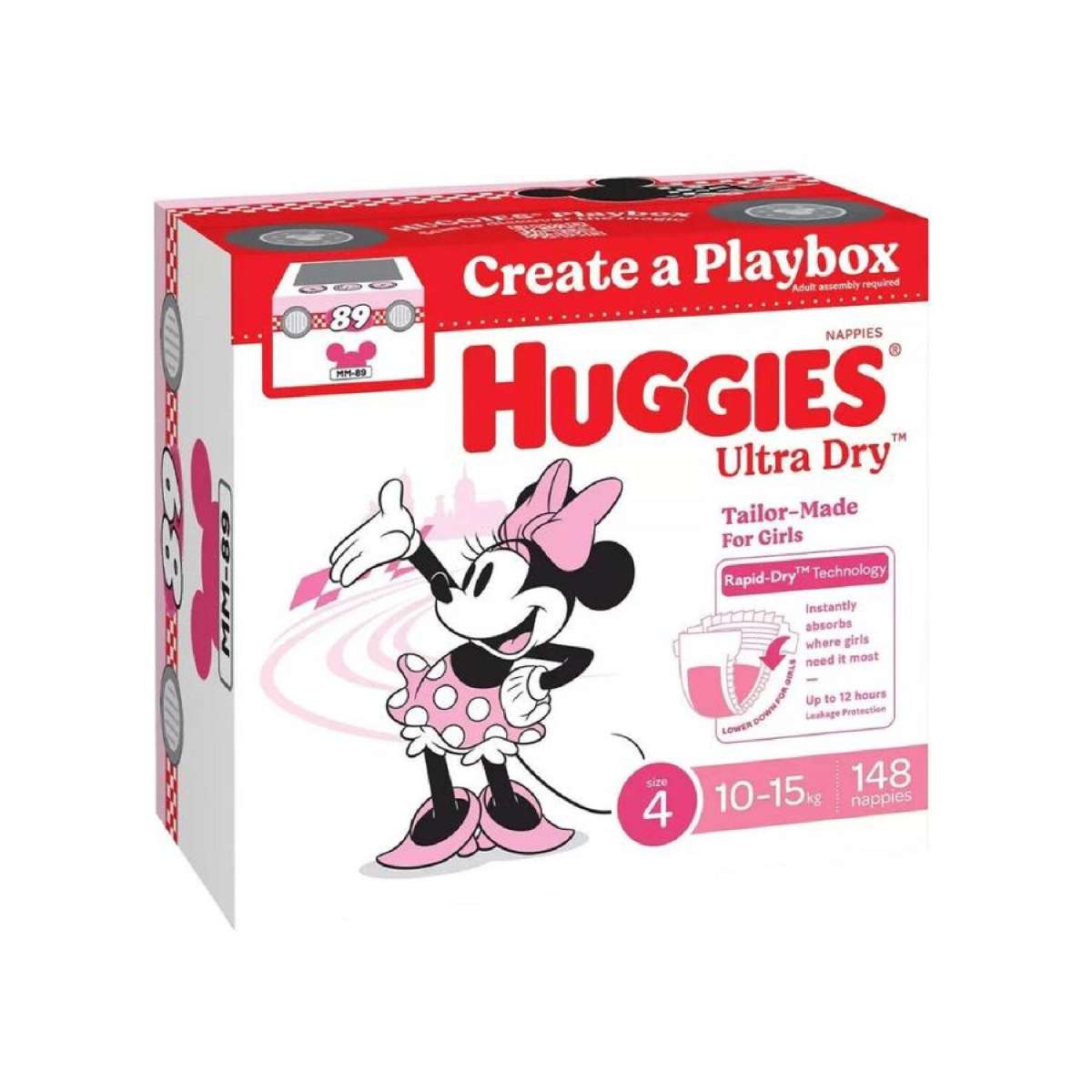Huggies Girls' Ultra Dry Nappies Size 4 Toddler (10-15kg) 148 Nappies