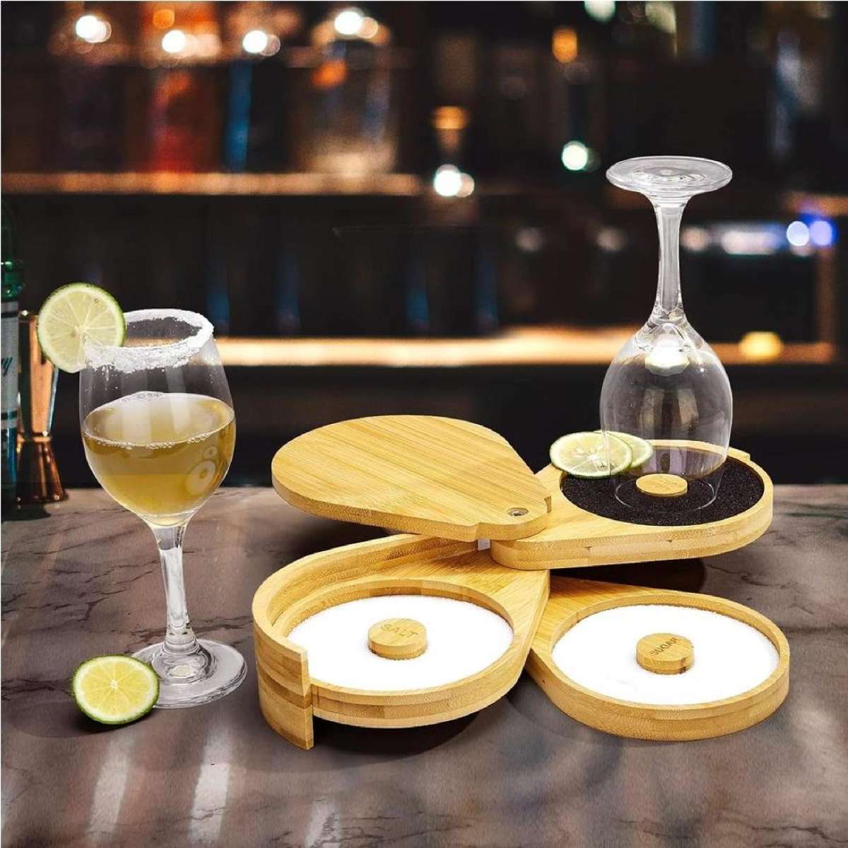 Margarita Salt Rimmer Set 4.7 Rims Bamboo Wood Glass Rimmer With Stainless Steel Bowl Sugar Salt Rimmer Bartender Tool For Cocktail And Margarita For Bar Pub Party Wheat - View #2