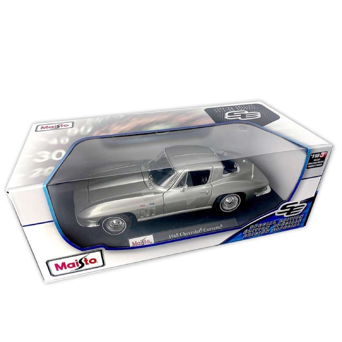 Maisto 1:18 Scale 1965 Chevrolet Corvette Stingray – Silver Die-Cast Model Car