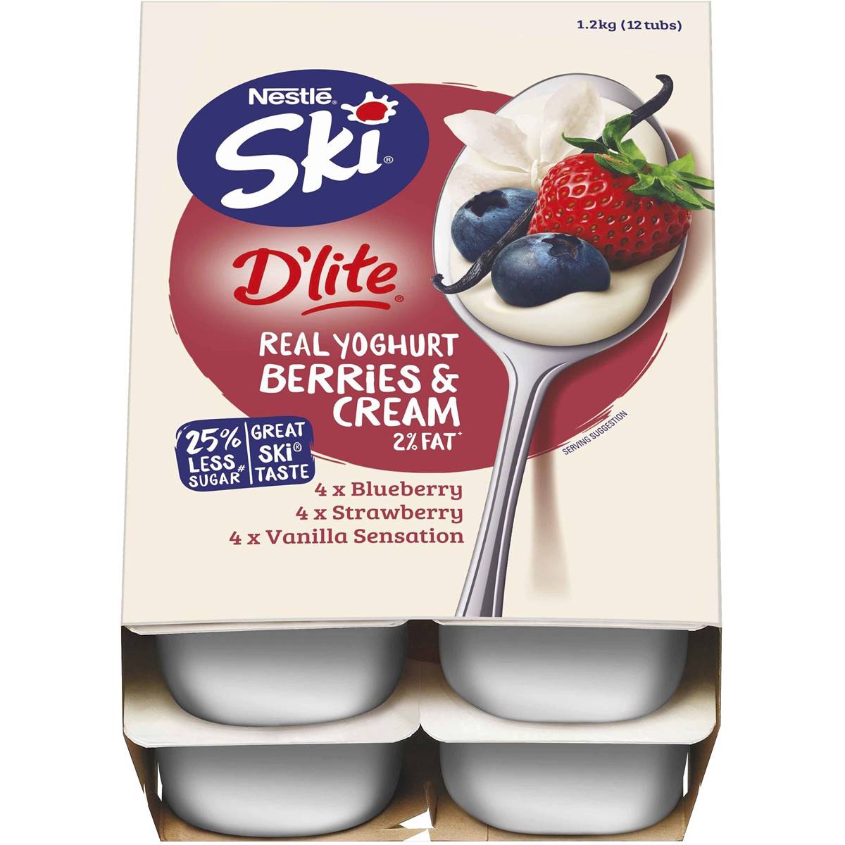 Ski D'lite Berries & Cream Yoghurt 12x100g Woolworths
