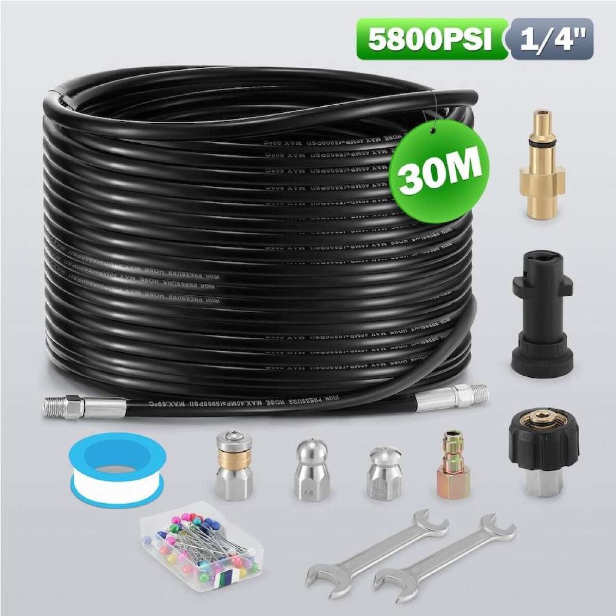 thumbnail image 2 of 30M Sewer Jetter Kit For Pressure Washer – 5800PSI 1/4" NPT Quick Connect Hose 2 of 5