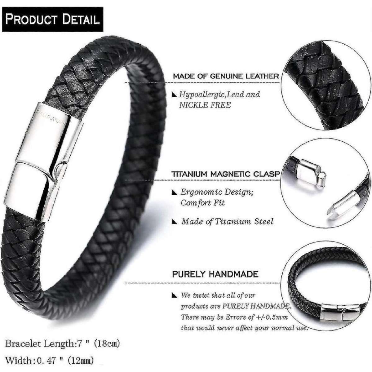 Braccialetto In Pelle Per Ragazzi HALUKAKAH - Con Perle Titanio Oro/Platino, Chiusura Magnetica - Foto 5