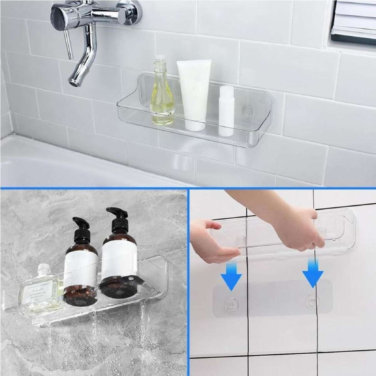 Toro Shower Shelf – 12.6" Adhesive Wall-Mounted Acrylic Caddy With Drainage, Cle