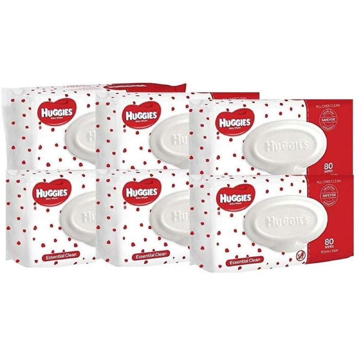 Huggies Essentials Wipes Fragrance Free (6 x 80) Carton of 480's