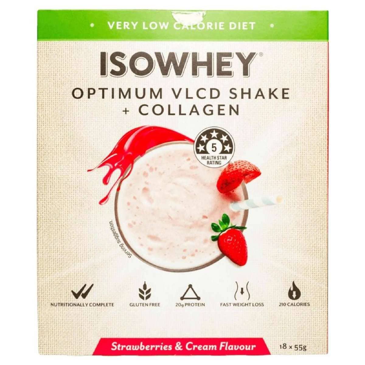 Optimum VLCD + Collagen Shake Strawberry & Cream 18 x