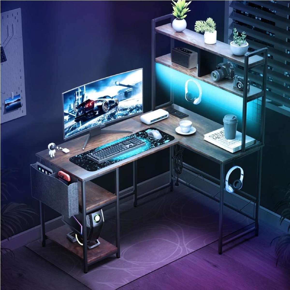 Levede L Shaped Gaming Desk with LED Lights