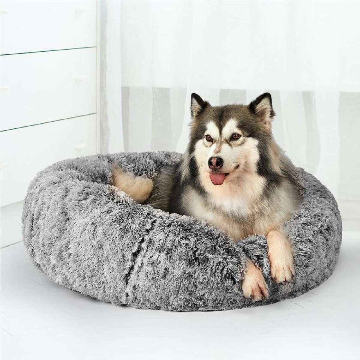 PaWz Pet Bed Donut Soft Plush - Charcoal, Dia. 110cm
