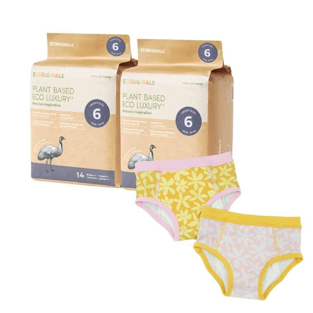Ecoriginals Toilet Training Pack 2 X 14 Pack Junior Nappy Pants 16kg+ + Training Pants 2 Pack - Daisy - 2 - 3Y