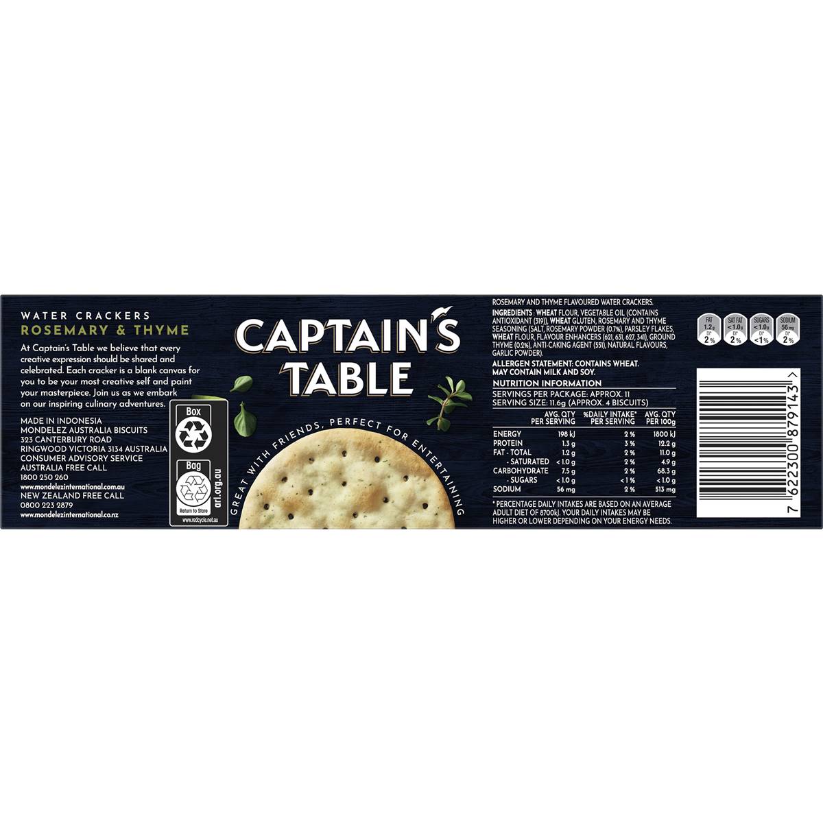 Captain's Table Rosemary & Thyme Water Crackers 125g Woolworths