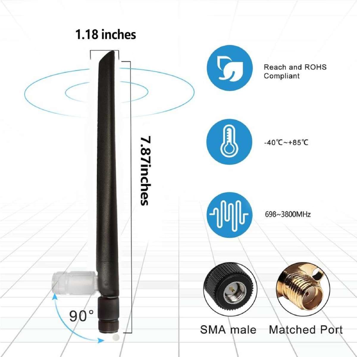 Antenna 5G/4G/3G/WiFi 700-3800MHz 3dBi – Monopolo Con Connettore SMA Maschio