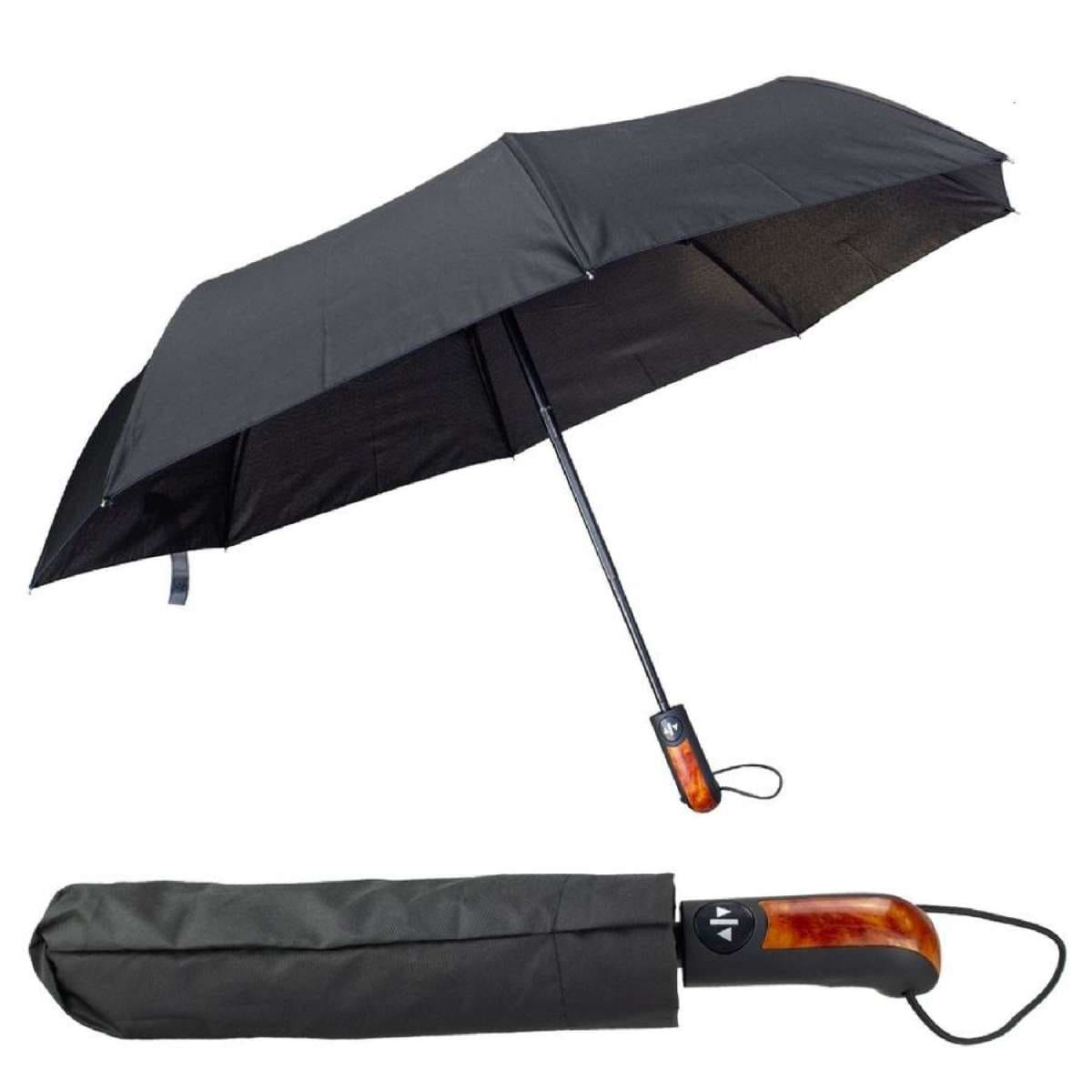 Black Travel Umbrella Auto Open & Close Straight Handle Wind