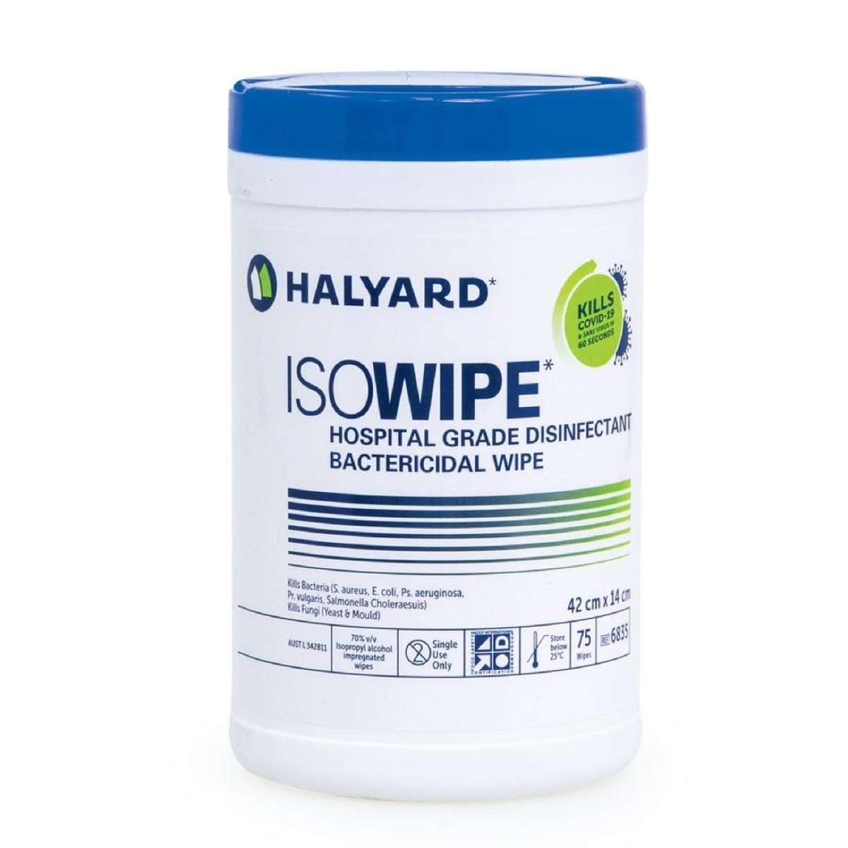 Halyard Isowipe Hospital Grade Disinfectant Wipes - 70% Isopropyl Alcohol, 75 Wipes Canister