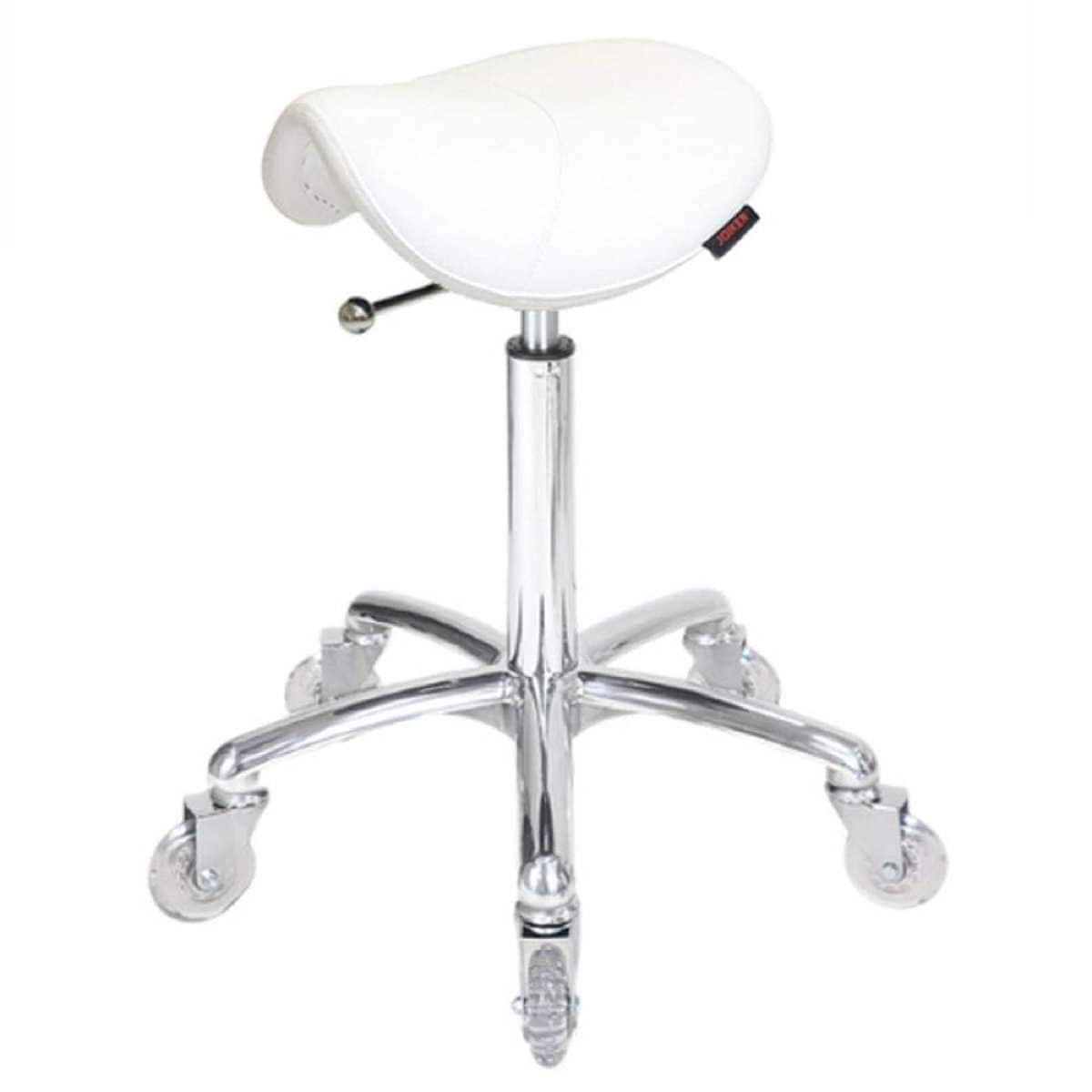 Saddle White Salon Stool - Chrome Base