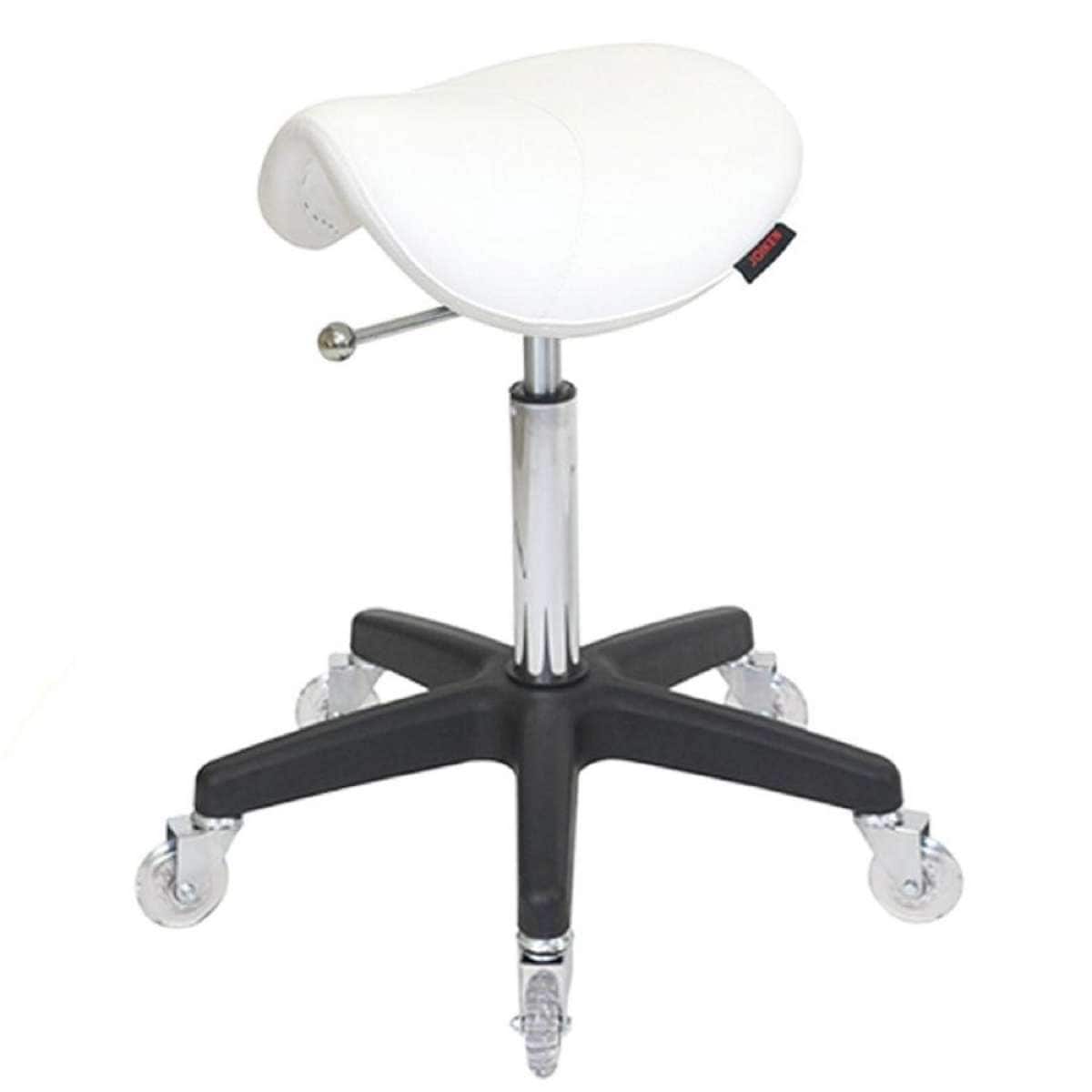 Saddle White Salon Stool - Black Base