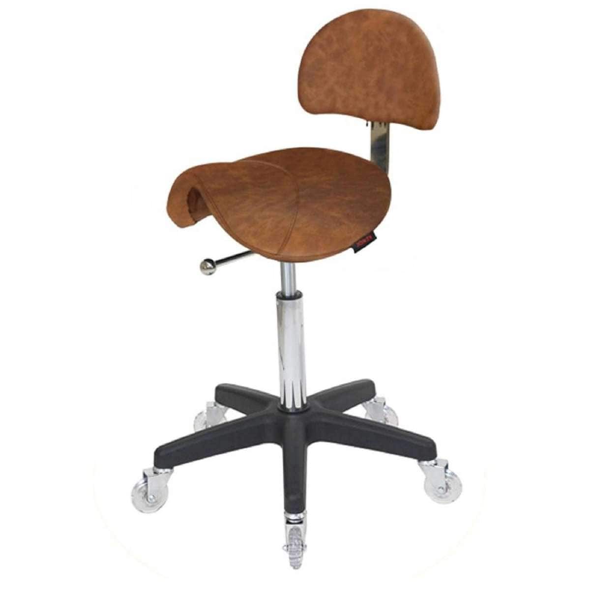 Saddle with Back - Tan Salon Stool - Black Base