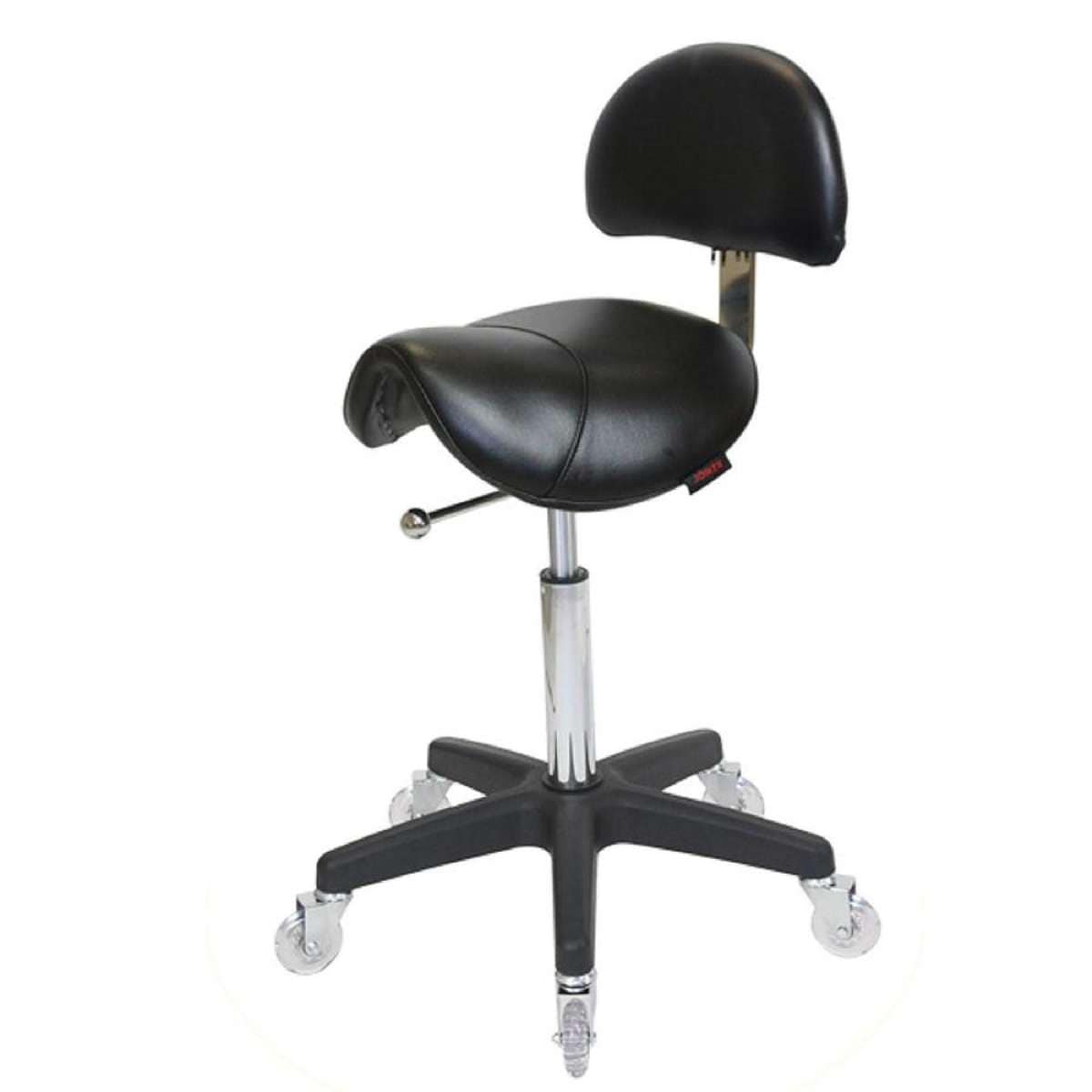 Saddle Black Salon Stool with Back - Black Base