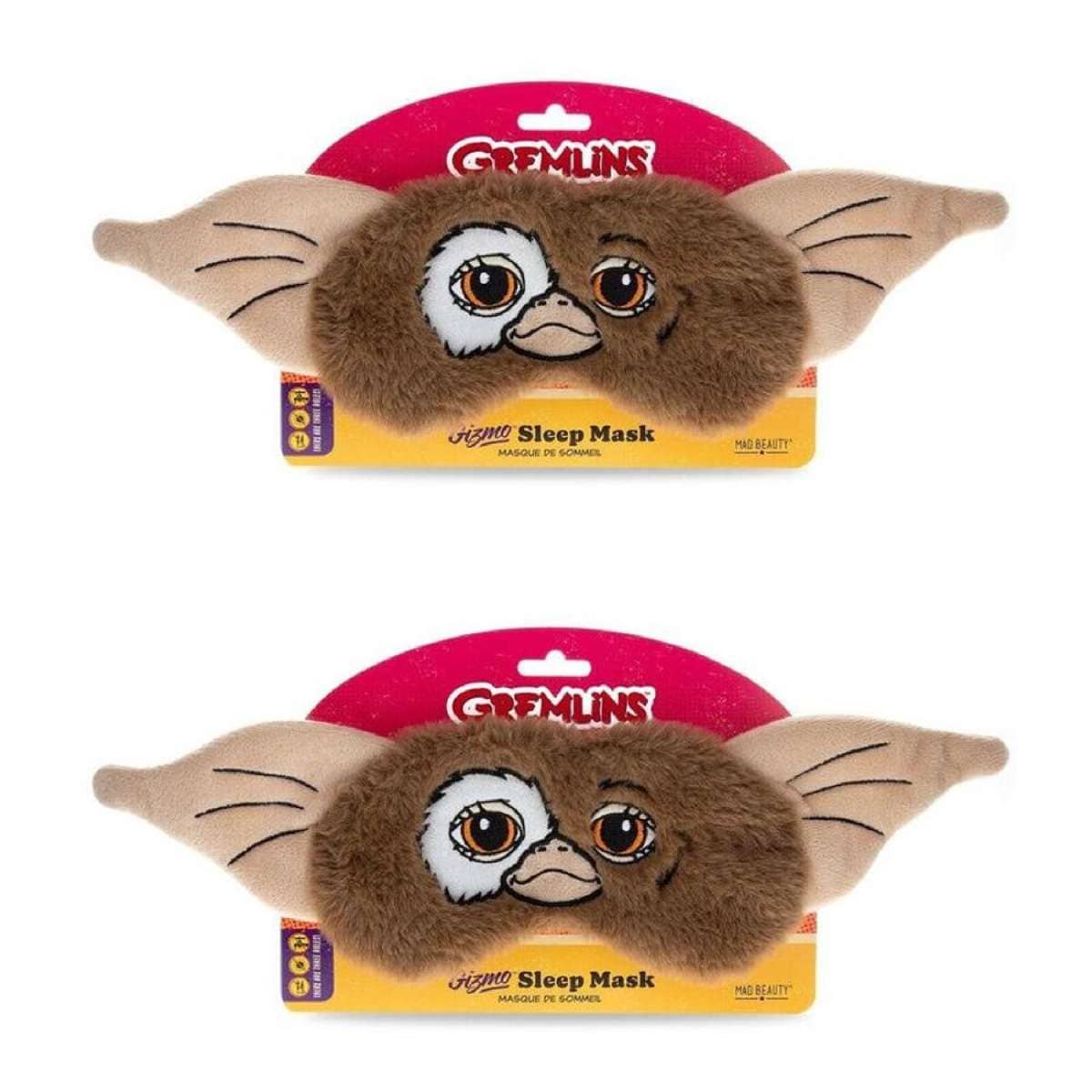 2PK Warner Bros Gremlins Mogwai Gizmo Soft Plush Sleep Face Mask Brown