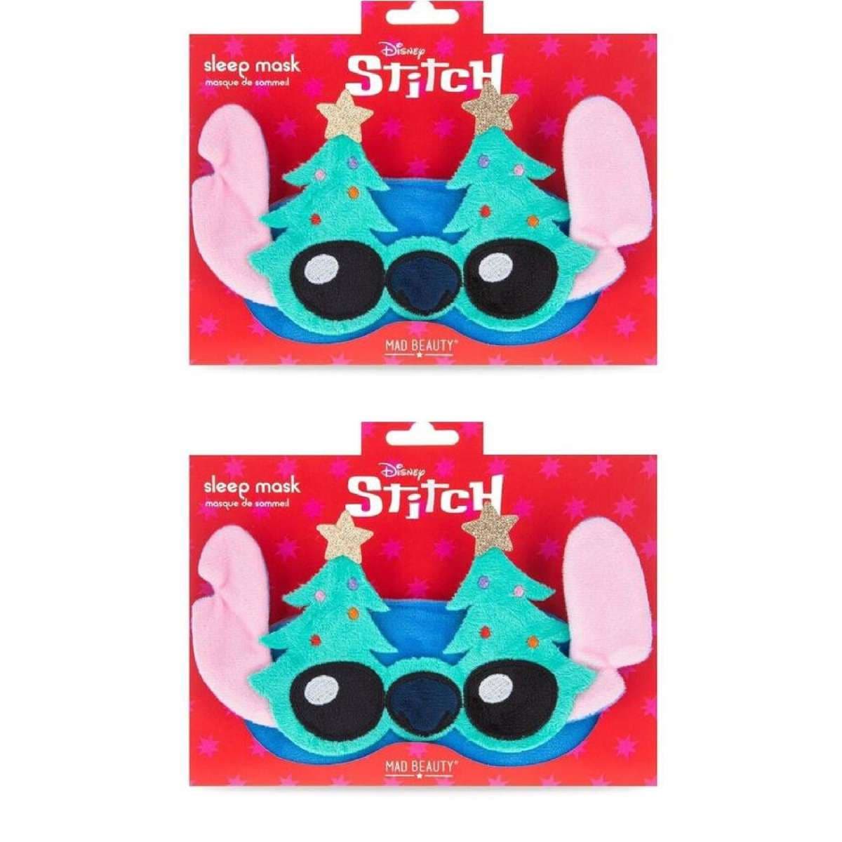 2PK Disney Stitch at Christmas Elasticated Soft Plush Sleep Face Mask Blue