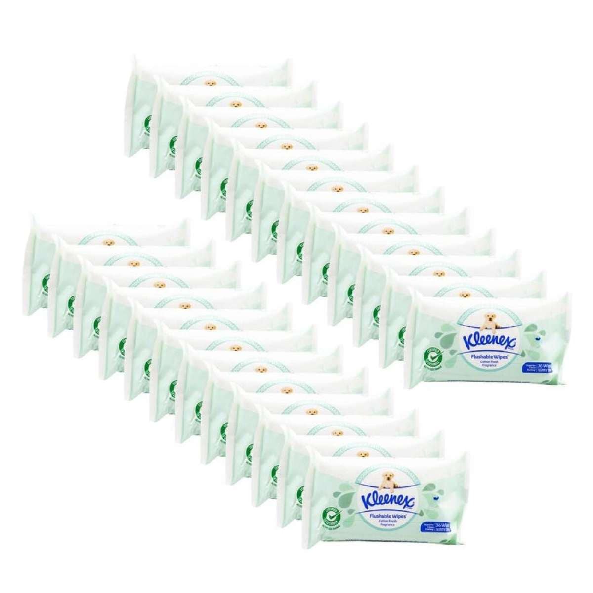 24x 36pc Kleenex Flushable Wipes 16.5x12.9cm Cotton Fresh Scent Disposable