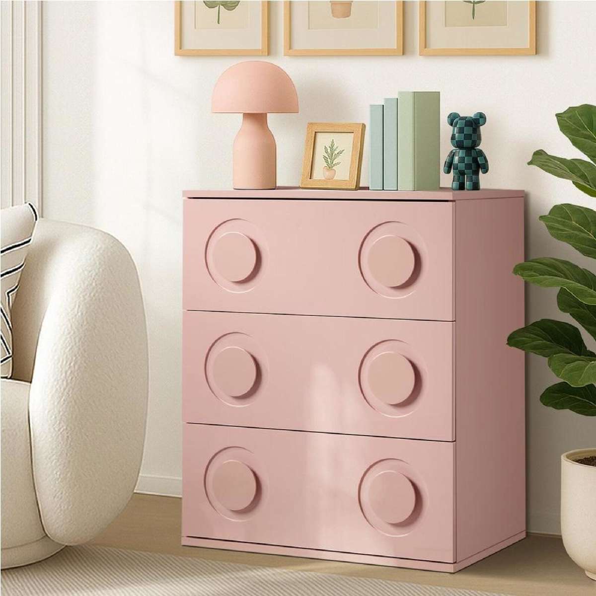 3 Chest of Drawers Oikiture Dresser Kids Furniture Pink | Woolworths