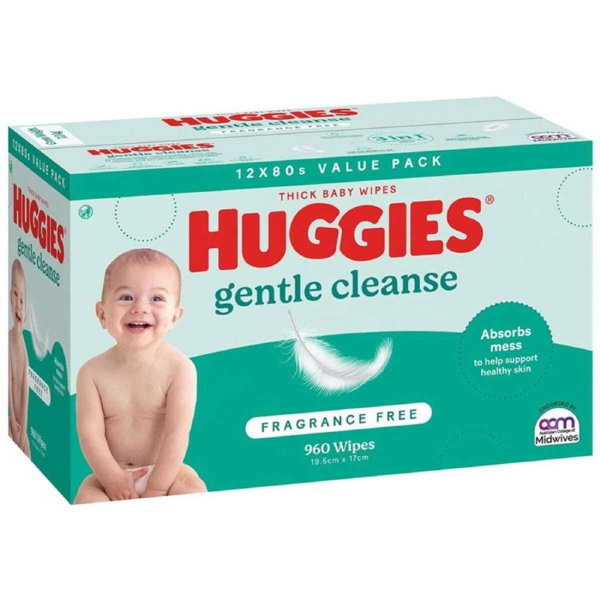 Huggies Fragrance Free Baby Wipes 12 x 80 Wipes - 2 Pack