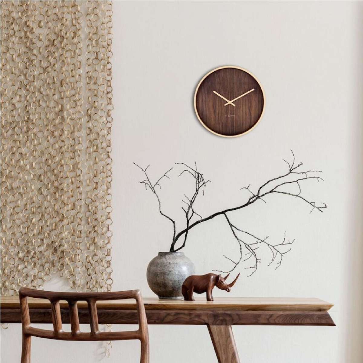 NeXtime Wall Clock Silent Movement Japandi Style 30cm Dark Brown