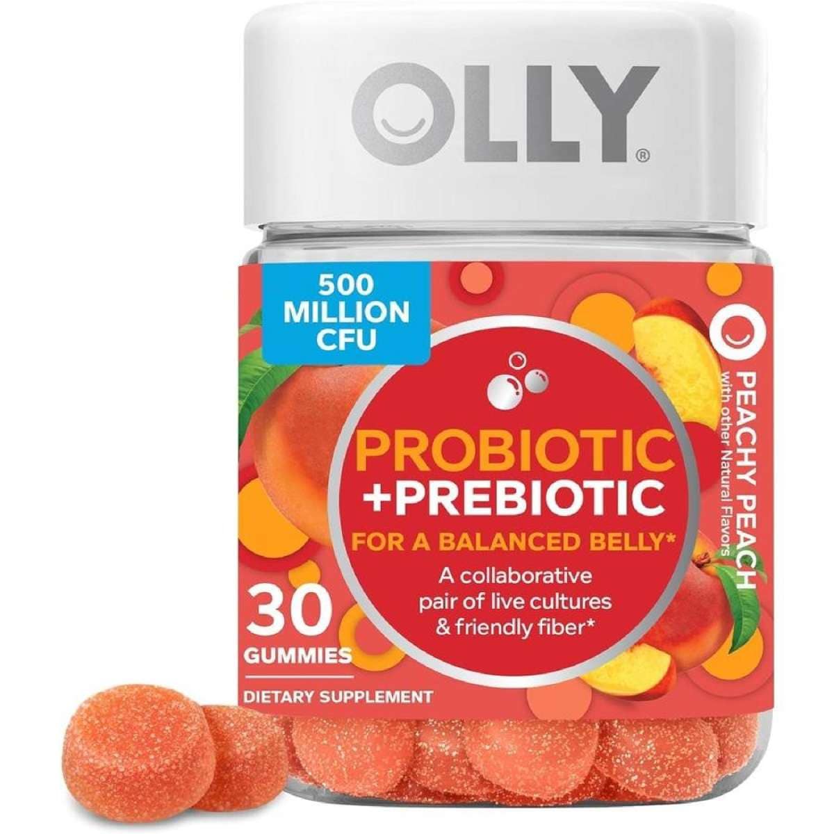 Digestive Support and Gut Health Probiotic + Prebiotic, Peach - 30 Gummies