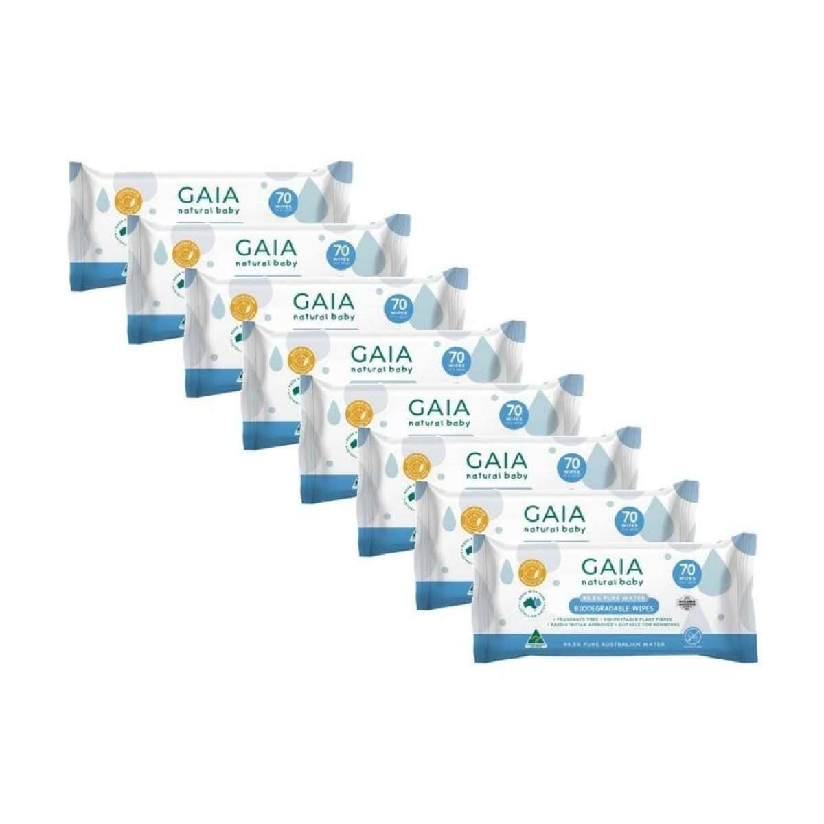 8x 70pc GAIA Natural Baby Gentle 99.5% Pure Water Wipes Eco-Friendly