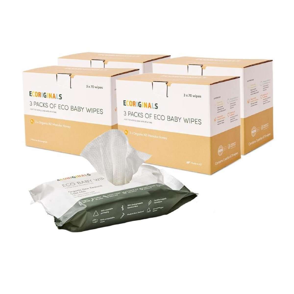 Ecoriginals 12 X 70 Pack Goat Milk Baby Eco Wipes, Plant Based + Biodegradable