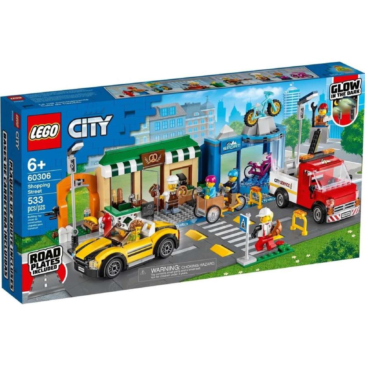 M!LKセット LEGO 60306 City Shopping Street: Bakery, Bike Shop & Fun Park