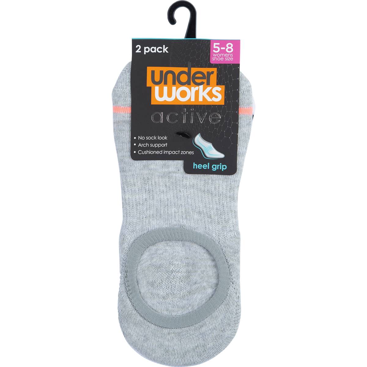 Underworks Women Active Heel Grip Socks Size 58 Assorted 2 Pack