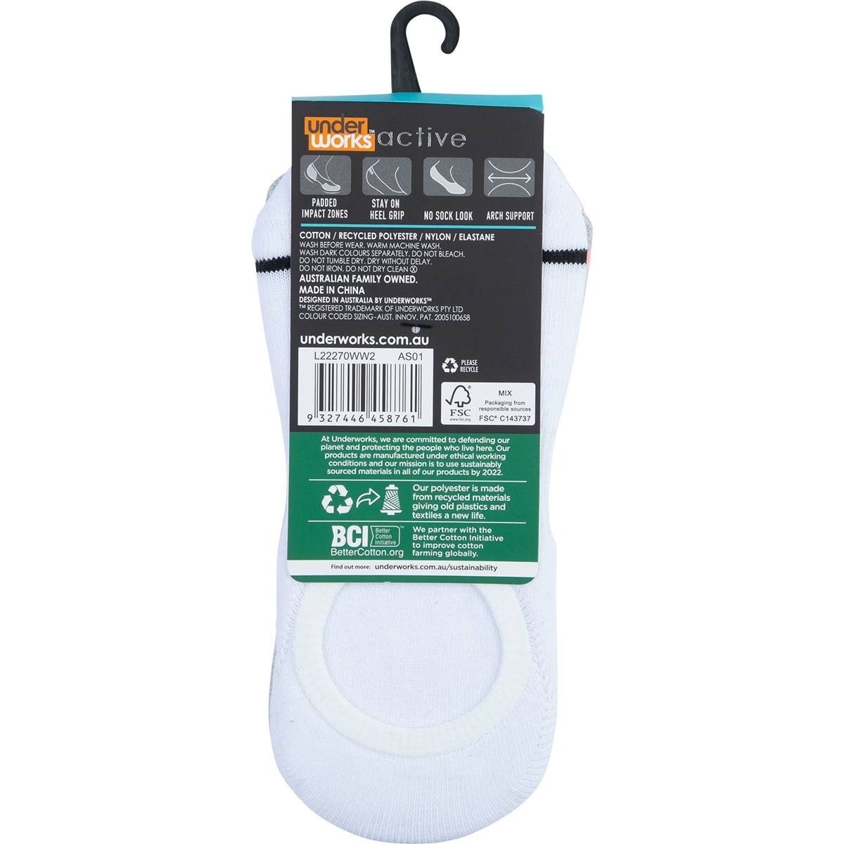 Underworks Women Active Heel Grip Socks Size 58 Assorted 2 Pack