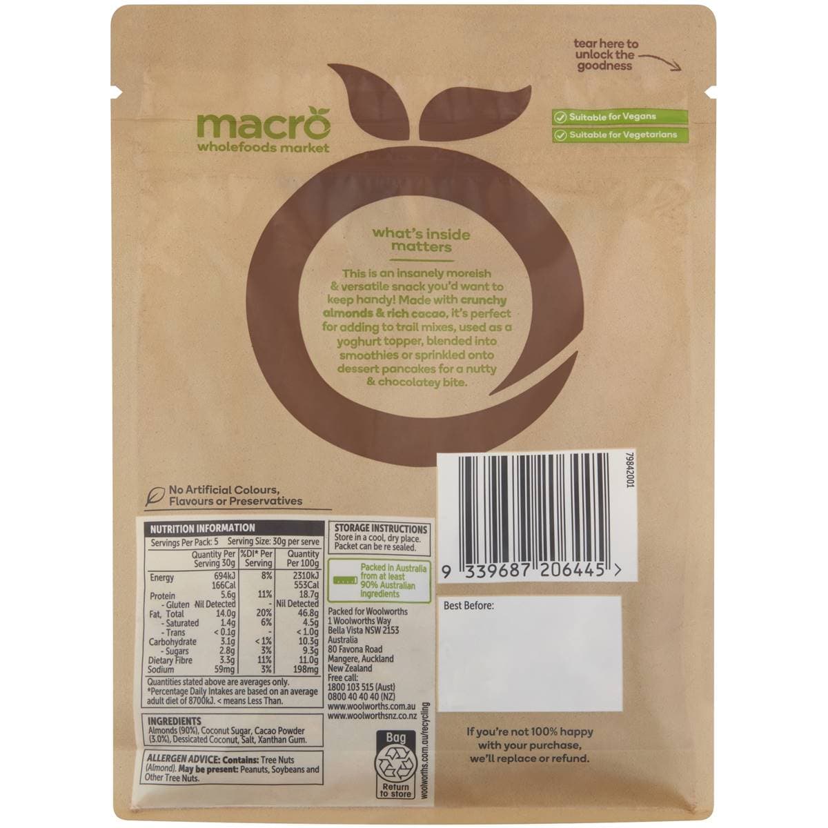 Macro Cacao Craze Almonds 150g Woolworths