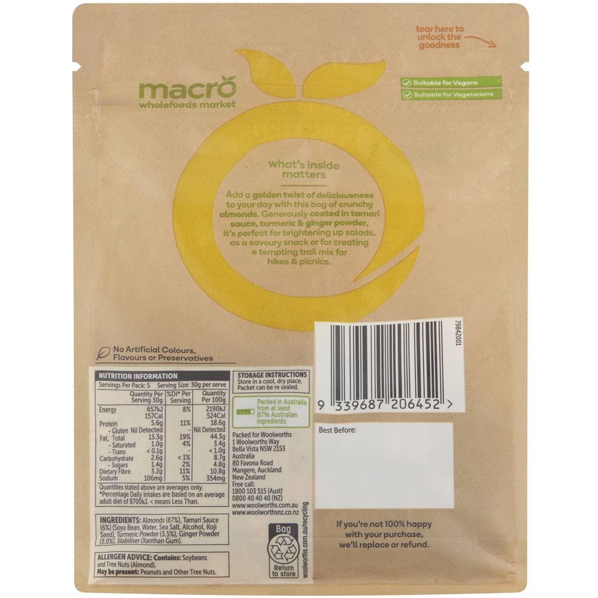 Macro Golden Goodness Turmeric & Ginger Almonds 150g Woolworths